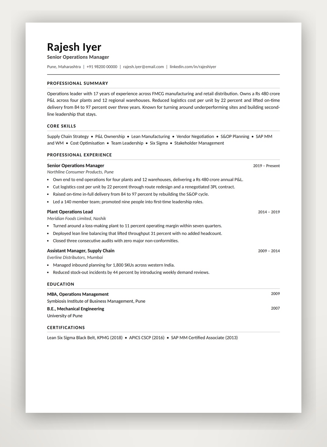 ATS-ready senior leadership resume