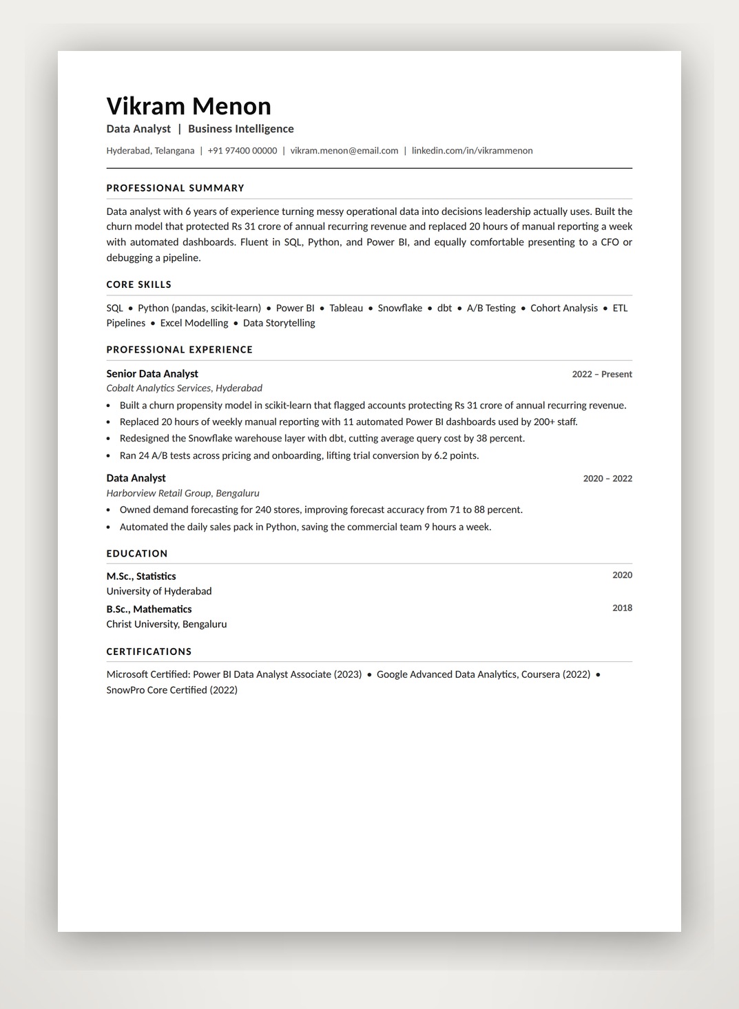 ATS-ready data and analytics resume